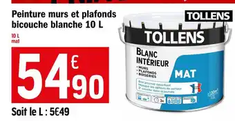 Brico Dépôt Peinture Murs Et Plafonds Bicouche Blanche 10 L Tollens offre
