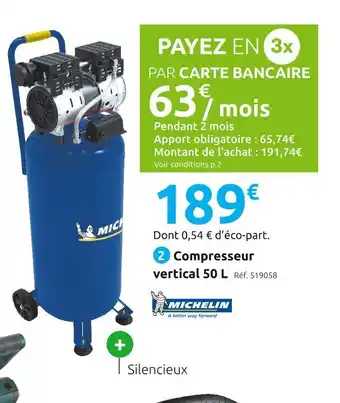 Mr Bricolage Michelin compresseur vertical 50 l offre