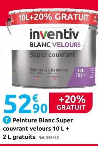 Mr Bricolage Inventiv peinture blanc super couvrant velours 10 l + 2 l gratuits offre