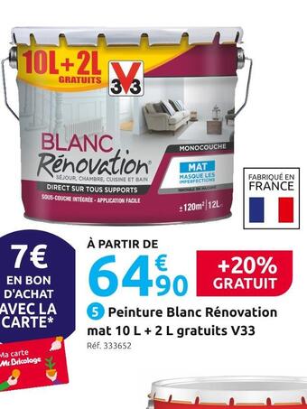 Mr Bricolage V33 peinture blanc rénovation mat 10 l + 2 l gratuits offre