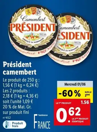 Lidl Président camembert offre