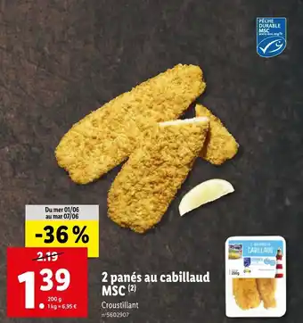 Lidl 2 Panés au cabillaud MSC offre