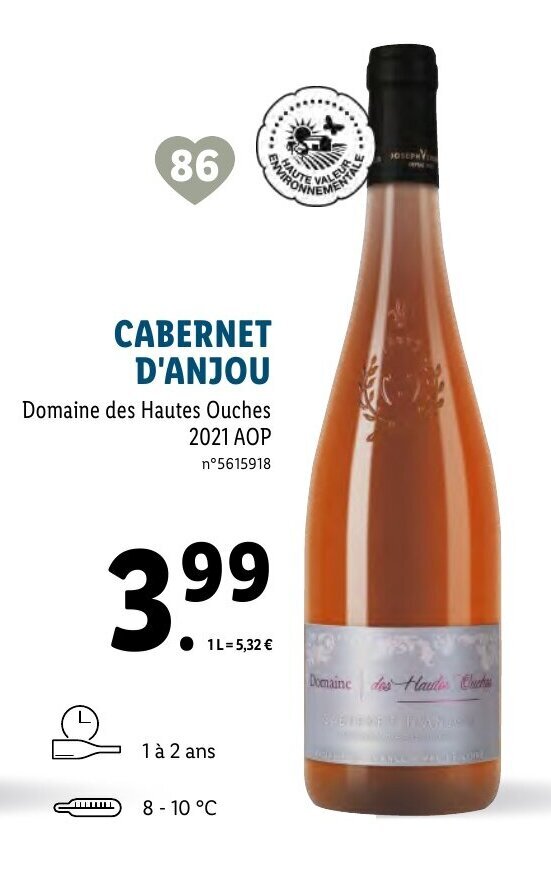 Promo d'anjou domaine des hautes ouches 2021 AOP chez Lidl