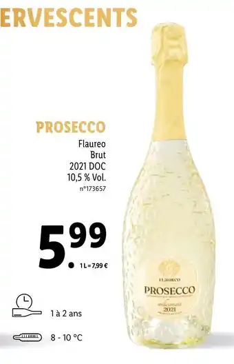 Lidl Prosecco flaureo brut 2021 DOC offre