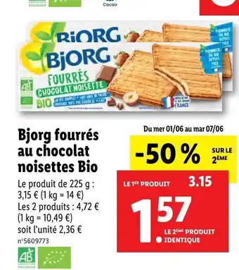Lidl Bjorg Fourrés Au Chocolat Noisettes Bio offre