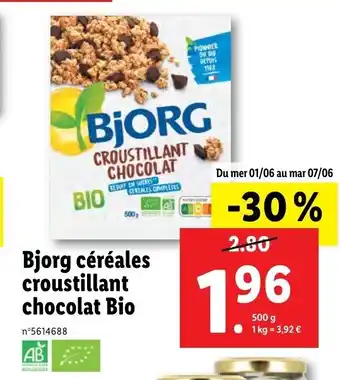 Lidl Bjorg Céréales Croustillant Chocolat Bio offre