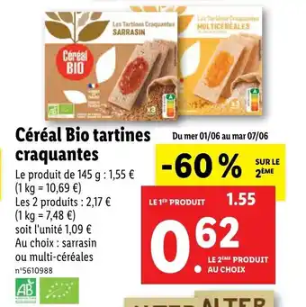 Lidl Céréal Bio Tartines Craquantes offre