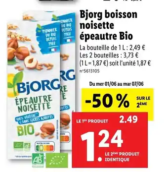 Lidl Bjorg Boisson Noisette épeautre Bio offre