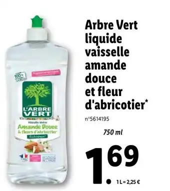 Lidl Arbre Vert Liquide Vaisselle Amande Douce Et Fleur d'Abricotier offre