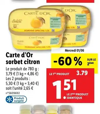 Lidl Carte d'Or Sorbet Citron offre