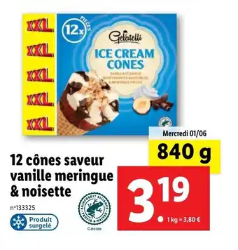 Lidl 12 Cônes Saveur Vanille Meringue & Noisette offre