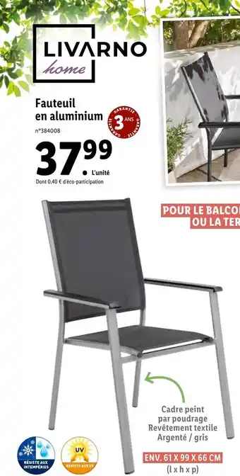 Lidl Livarno Fauteuil En Aluminium offre