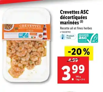 Lidl Crevettes ASC Décortiquées Marinées offre