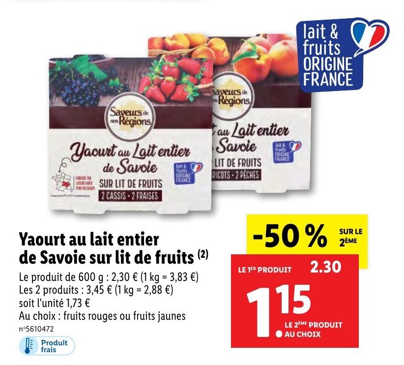 Promo Yaourt Au Lait Entier de Savoie Sur Lit de Fruits chez Lidl