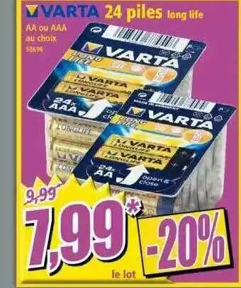 Norma Varta 24 Piles Long Life Aa Ou Aaa offre