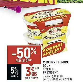 Spar Beurre Tendre Doux 82% M.g. Président offre