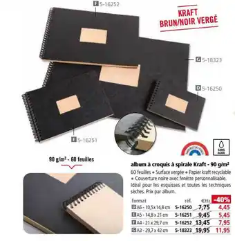 Album à Croquis à Spirale Kraft 90g-m2