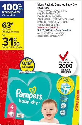 Carrefour Market Pampers mega pack de couches baby-dry offre