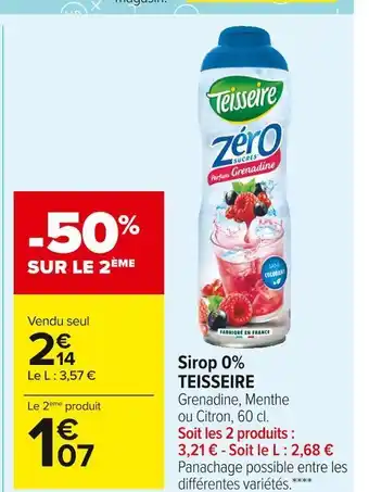 Carrefour Market Teisseire sirop 0% offre