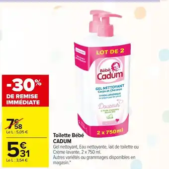 Carrefour Market Cadum toilette bébé offre