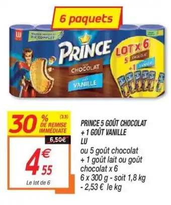 Netto Prince 5 Goût Chocolat + 1 Goût Vanille Lu offre