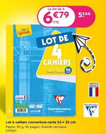 Plein ciel Lot 4 cahiers couverture carte 24 x 32 cm offre