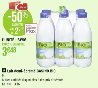 Géant Casino Casino bio lait demi-écrémé offre