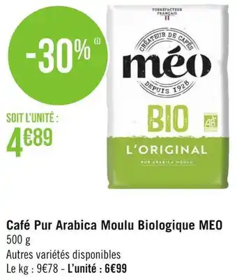 Géant Casino Meo café pur arabica moulu biologique offre