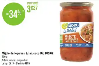 Géant Casino Bjorg mijoté de légumes & lait coco bio offre