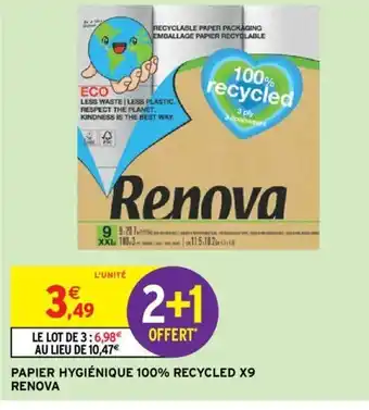 Intermarché Papier Hygiénique 100% Recycled x9 Renova offre