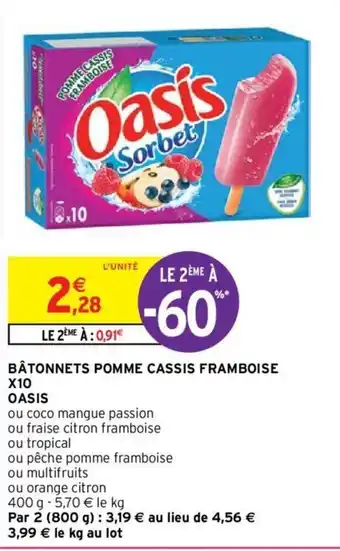 Intermarché Bâtonnets Pomme Cassis Framboise X10 Oasis offre