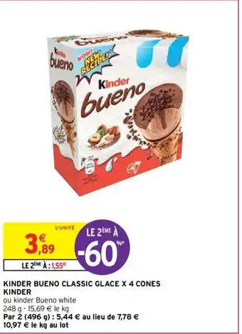 Intermarché Kinder Bueno Classic Glace X 4 Cones Kinder offre