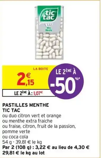 Intermarché Pastilles Menthe Tic Tac offre