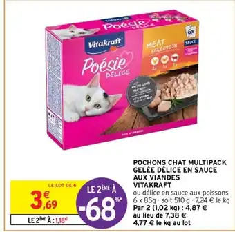 Intermarché Pochons Chat Multipack Gelée Délice en Sauce aux Viandes Vitakraft offre