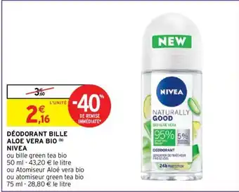 Intermarché Déodorant Bille Aloe Vera Bio Nivea offre
