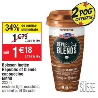 Cora x Carrefour Boisson lactée Républic of blends cappuccino Emmi offre