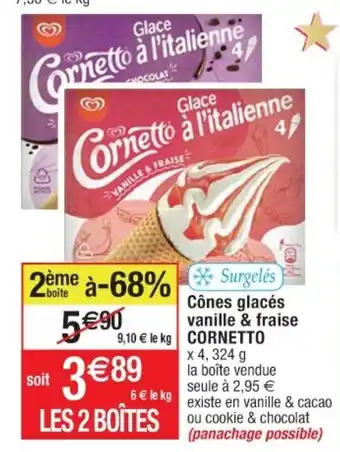 Cora x Carrefour Cônes Glacés Vanille & Fraise Cornetto offre
