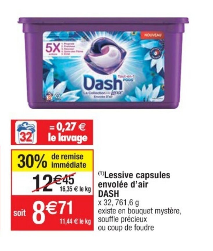 Promo Lessive Capsules Envolée d'Air Dash chez Cora