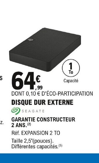 E.Leclerc Seagate Disque Dur Externe offre