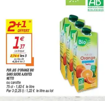 Netto Pur Jus D'Orange Sans Sucre Ajoutés Netto offre