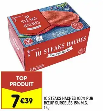 Leader Price 10 Steaks Hachés 100% Pur Bœufs Surgelés 15% M.G offre