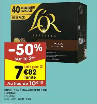 Leader Price Capsules Café Forza Intensité 9 l'Or Espresso offre