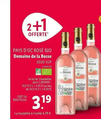 Lidl Pays D'oc Rose Bio Domaine De La Bosse 2020 Igp offre