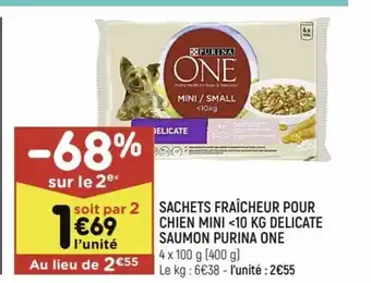 Leader Price Sachets Fraîcheur Pour Chien Mini <10 Kg Delicate Saumon Purina One offre