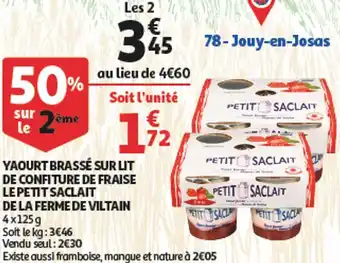 Auchan La ferme de viltain yaourt brassé sur lit de confiture de fraise le petit saclait offre