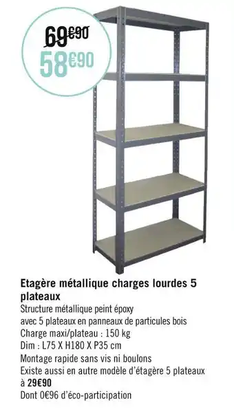 Etagère métallique charges lourdes 5 plateaux