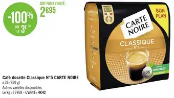 Géant Casino Carte noire café dosette classique n°5 offre