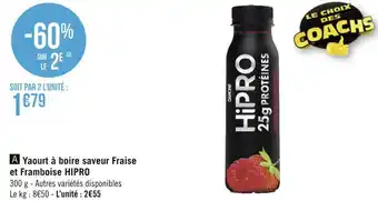Géant Casino Hipro yaourt à boire saveur fraise et framboise offre
