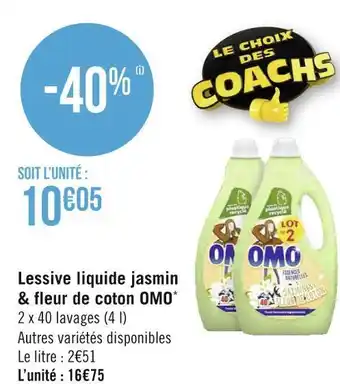 Géant Casino Omo lessive liquide jasmin & fleur de coton* offre