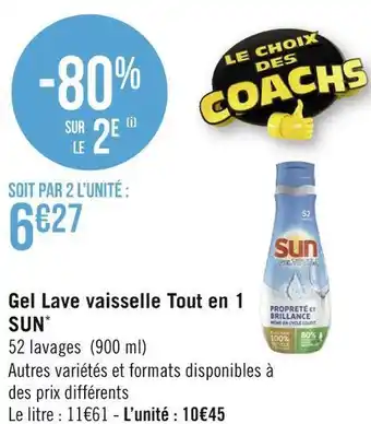 Géant Casino Sun* gel lave vaisselle tout en 1 offre
